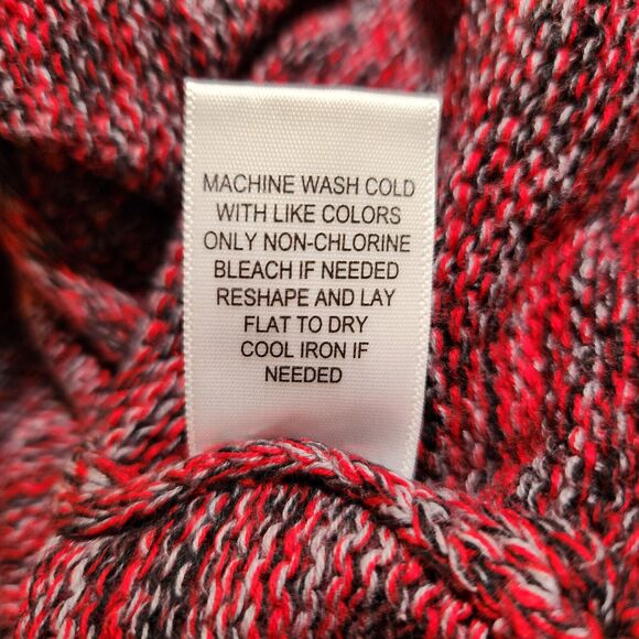 Linda Anderson XL $64 Red Black‎ Pink Heather Waterfall Open Front Knit Cardigan - Picture 7 of 8